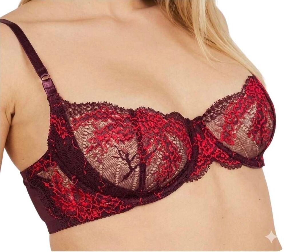 Natori Frenzy Demi Bra Deep Garnet Strawberry 36D NWT